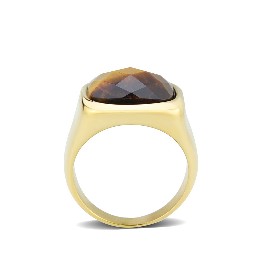 IP Gold(Ion Plating) Stainless Steel Ring with Synthetic in Amber