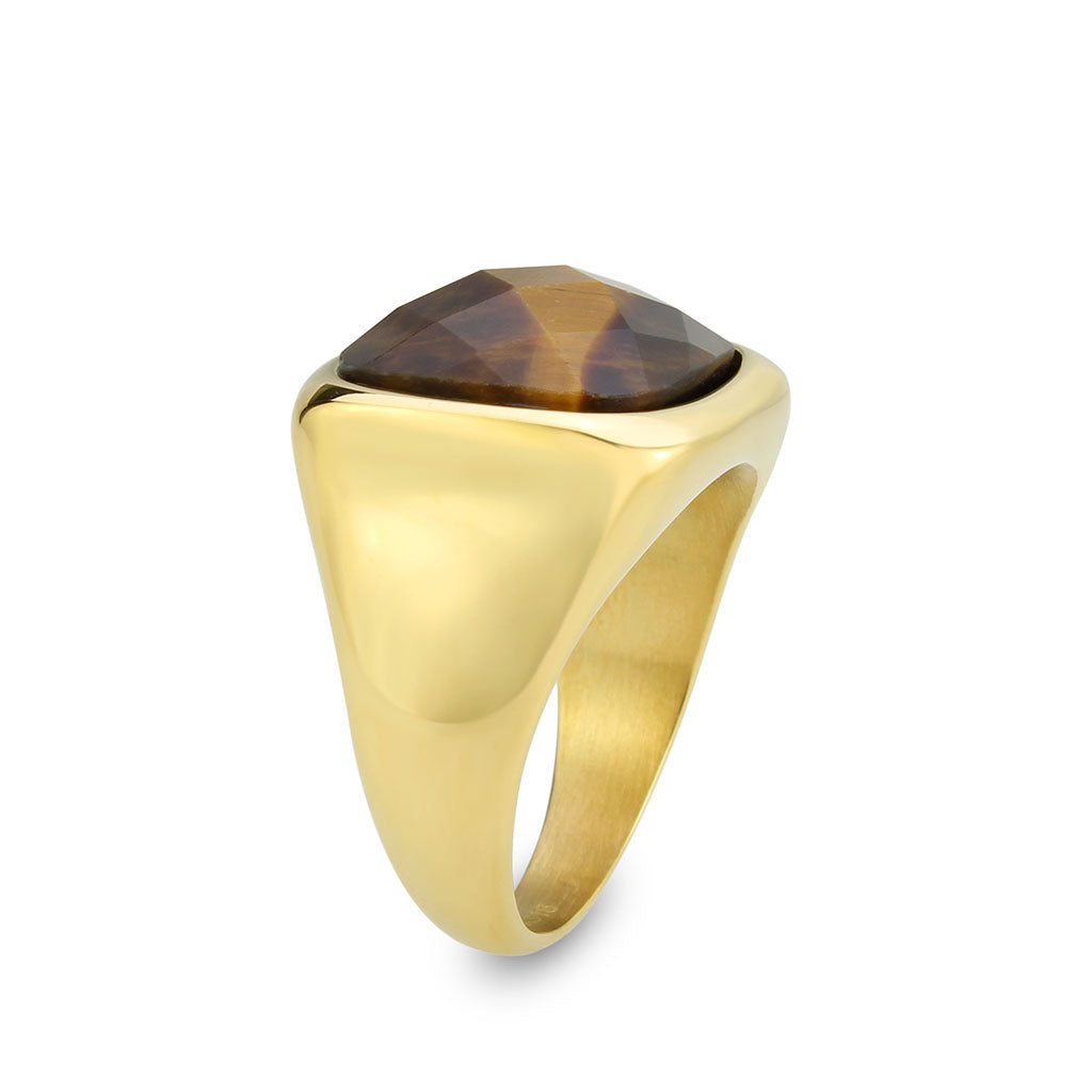 IP Gold(Ion Plating) Stainless Steel Ring with Synthetic in Amber
