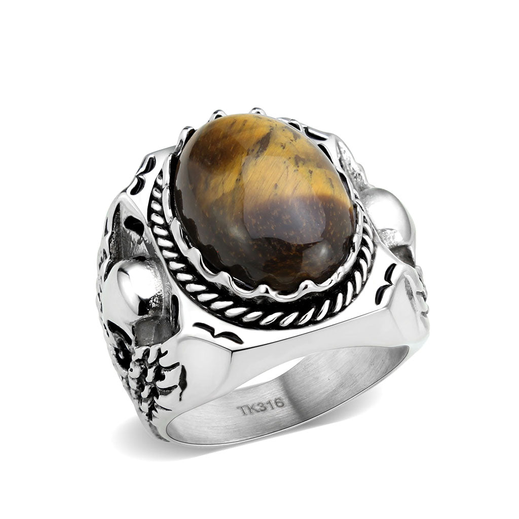 High polished (no plating) Stainless Steel Ring with Synthetic in Amber