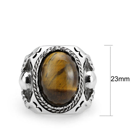 High polished (no plating) Stainless Steel Ring with Synthetic in Amber