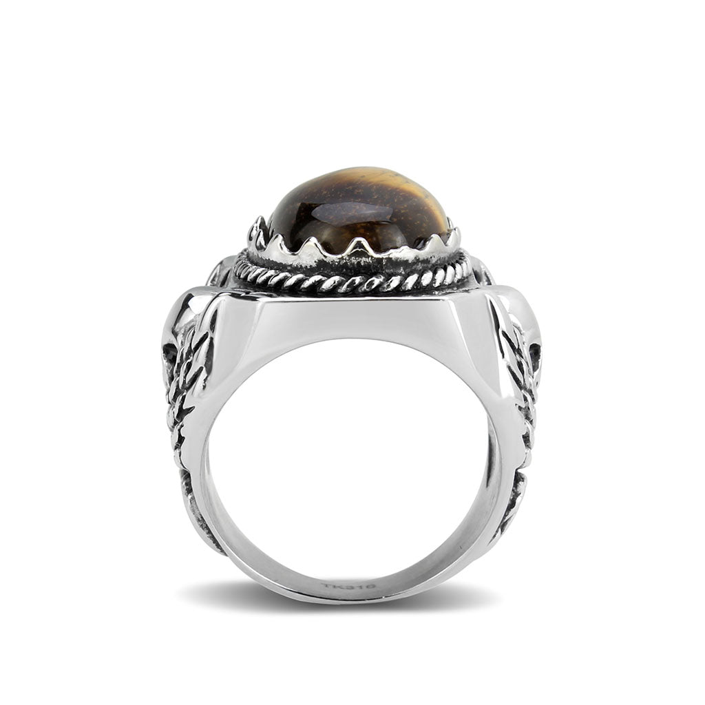 High polished (no plating) Stainless Steel Ring with Synthetic in Amber