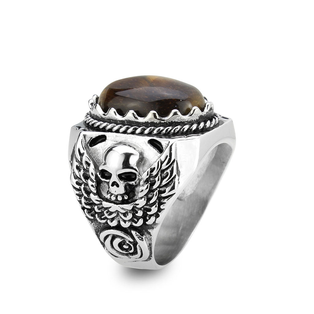 High polished (no plating) Stainless Steel Ring with Synthetic in Amber