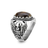 High polished (no plating) Stainless Steel Ring with Synthetic in Amber