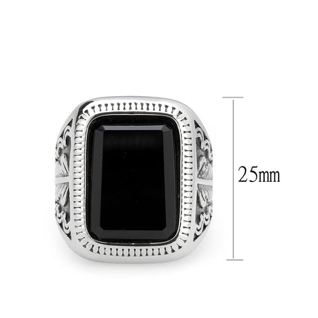 High polished (no plating) Stainless Steel Ring with Synthetic in Jet