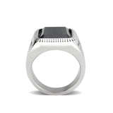 High polished (no plating) Stainless Steel Ring with Synthetic in Jet