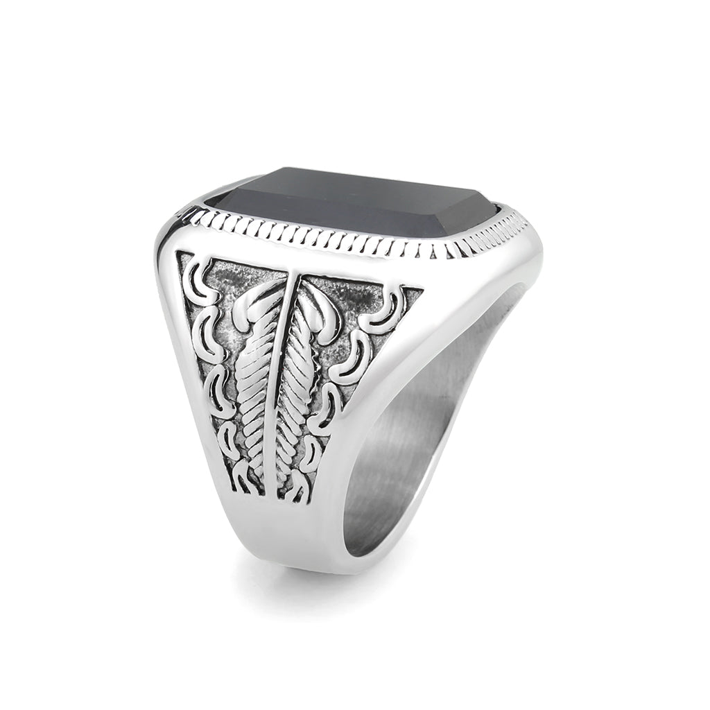 High polished (no plating) Stainless Steel Ring with Synthetic in Jet