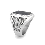 High polished (no plating) Stainless Steel Ring with Synthetic in Jet