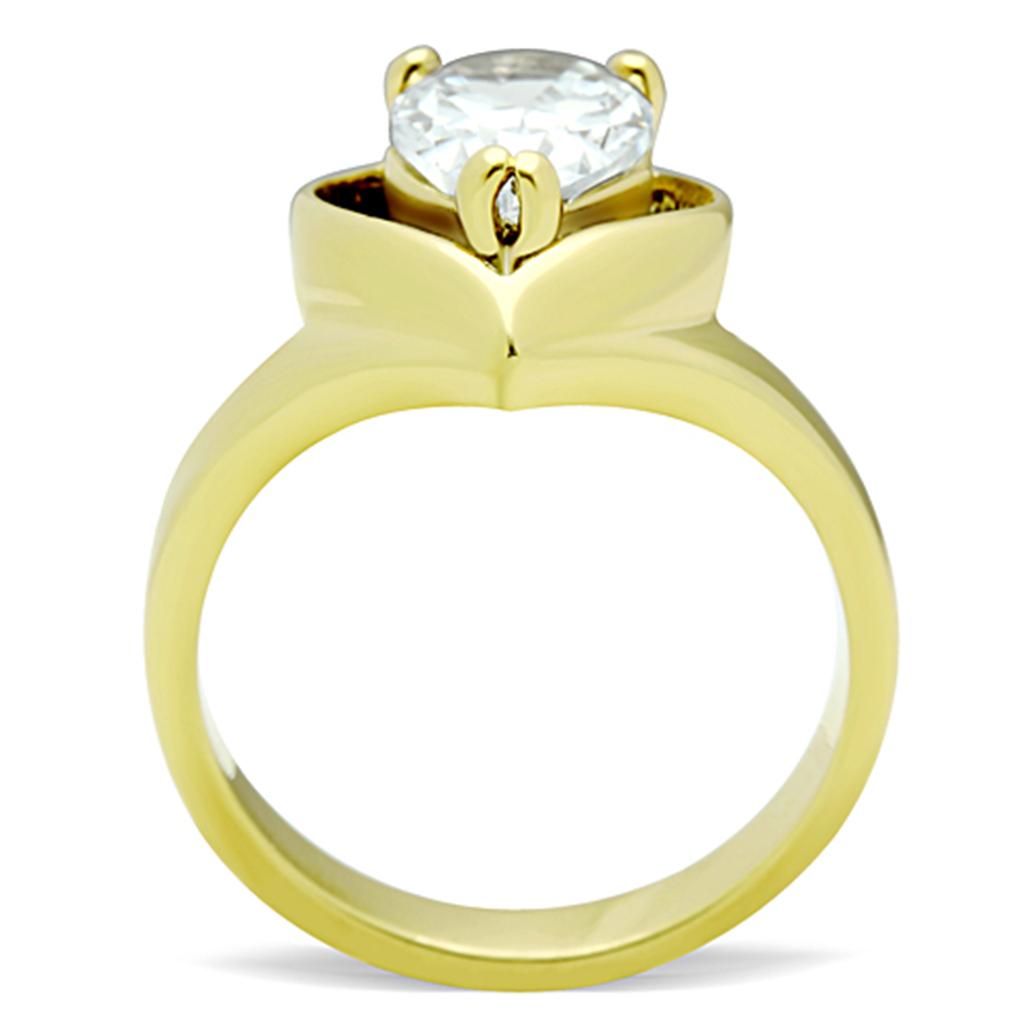 IP Gold(Ion Plating) Stainless Steel Ring with AAA Grade CZ  in Clear