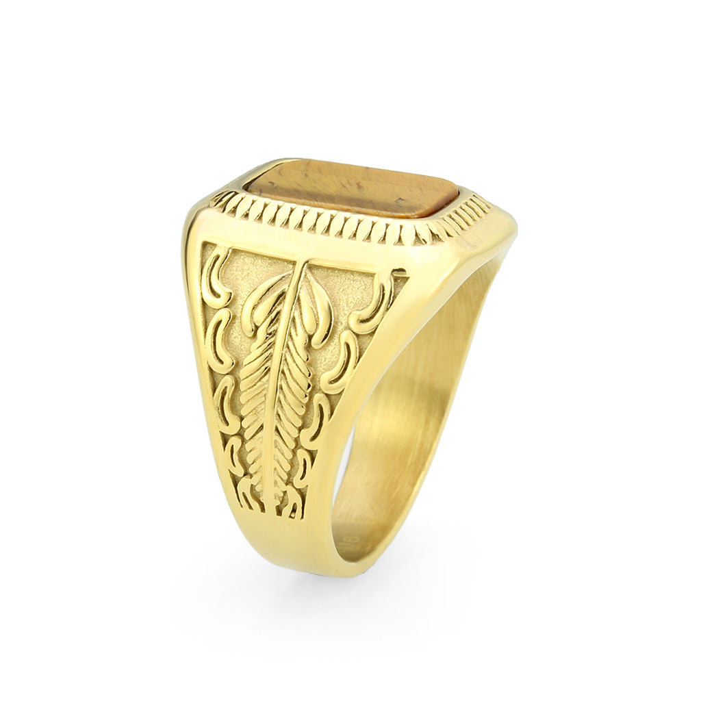 IP Gold(Ion Plating) Stainless Steel Ring with Synthetic in Amber