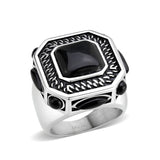 High polished (no plating) Stainless Steel Ring with Synthetic in Jet