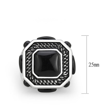 High polished (no plating) Stainless Steel Ring with Synthetic in Jet