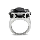 High polished (no plating) Stainless Steel Ring with Synthetic in Jet