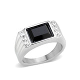 High polished (no plating) Stainless Steel Ring with Synthetic in Jet