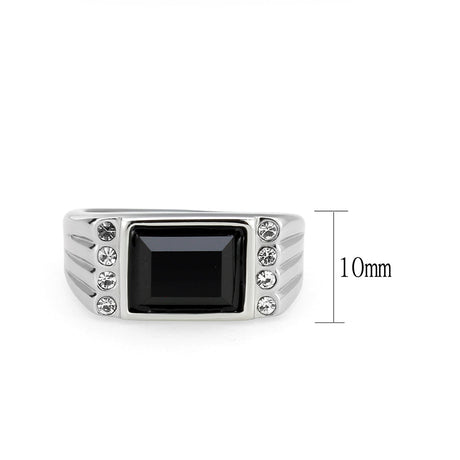 High polished (no plating) Stainless Steel Ring with Synthetic in Jet