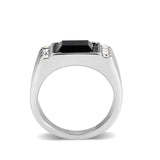 High polished (no plating) Stainless Steel Ring with Synthetic in Jet