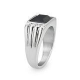 High polished (no plating) Stainless Steel Ring with Synthetic in Jet