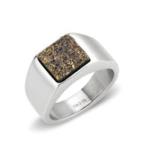 High polished (no plating) Stainless Steel Ring with Druzy in Brown