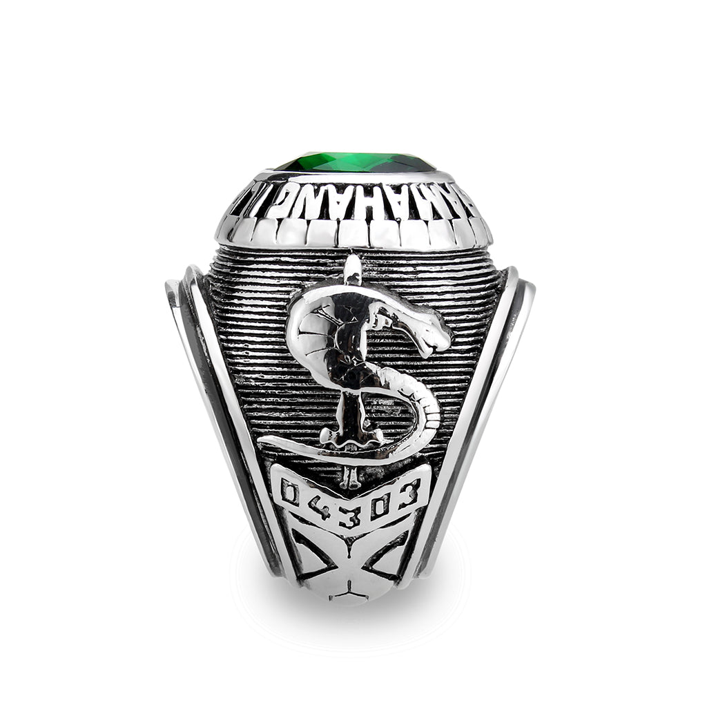 High polished (no plating) Stainless Steel Ring with Top Grade Crystal in Emerald