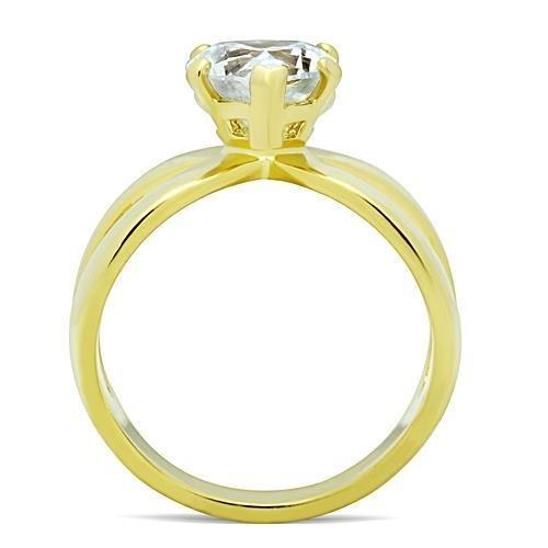 IP Gold(Ion Plating) Stainless Steel Ring with AAA Grade CZ  in Clear