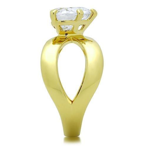 IP Gold(Ion Plating) Stainless Steel Ring with AAA Grade CZ  in Clear