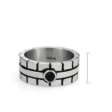 High polished (no plating) Stainless Steel Ring with Top Grade Crystal in Jet