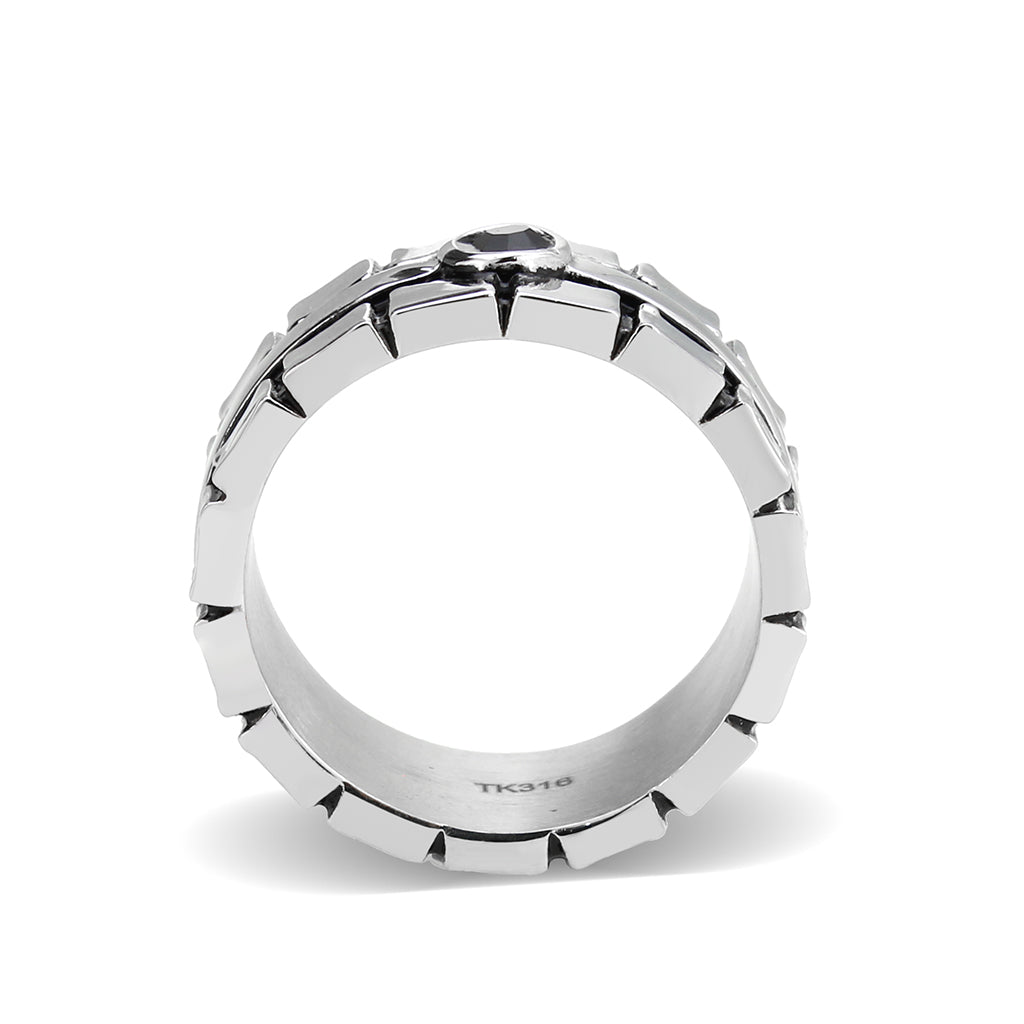 High polished (no plating) Stainless Steel Ring with Top Grade Crystal in Jet