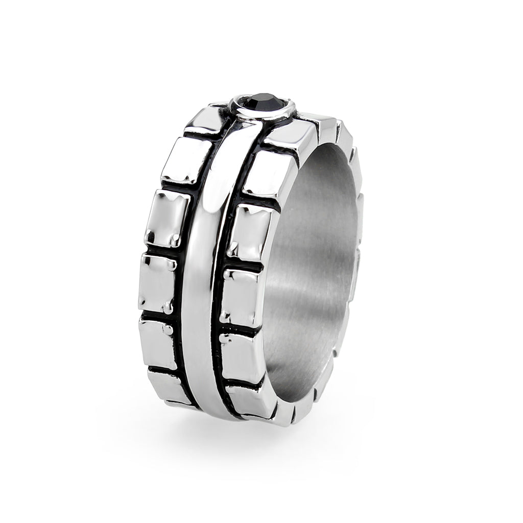 High polished (no plating) Stainless Steel Ring with Top Grade Crystal in Jet