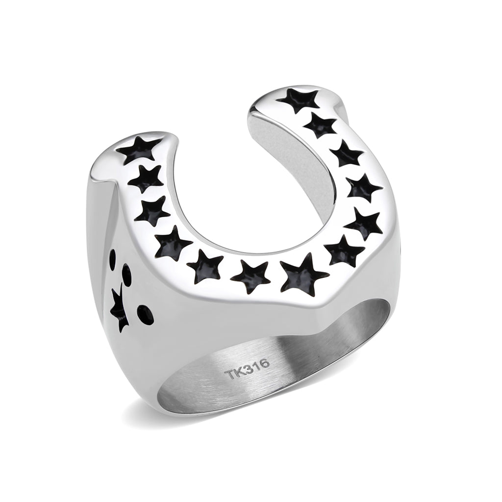 High polished (no plating) Stainless Steel Ring with Epoxy in Jet