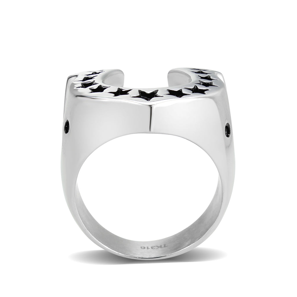 High polished (no plating) Stainless Steel Ring with Epoxy in Jet