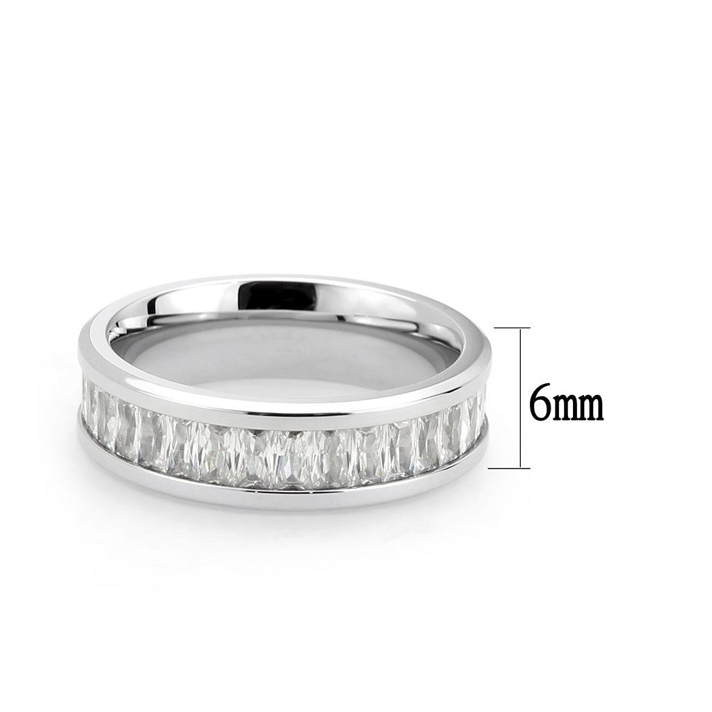 High polished (no plating) Stainless Steel Ring with AAA Grade CZ in Clear