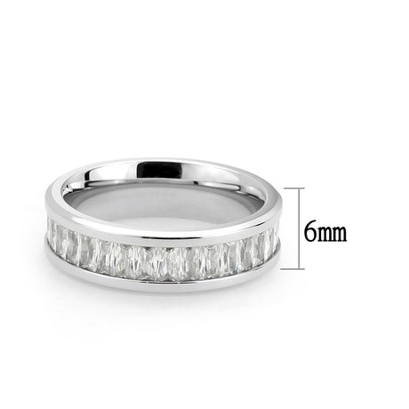 High polished (no plating) Stainless Steel Ring with AAA Grade CZ in Clear