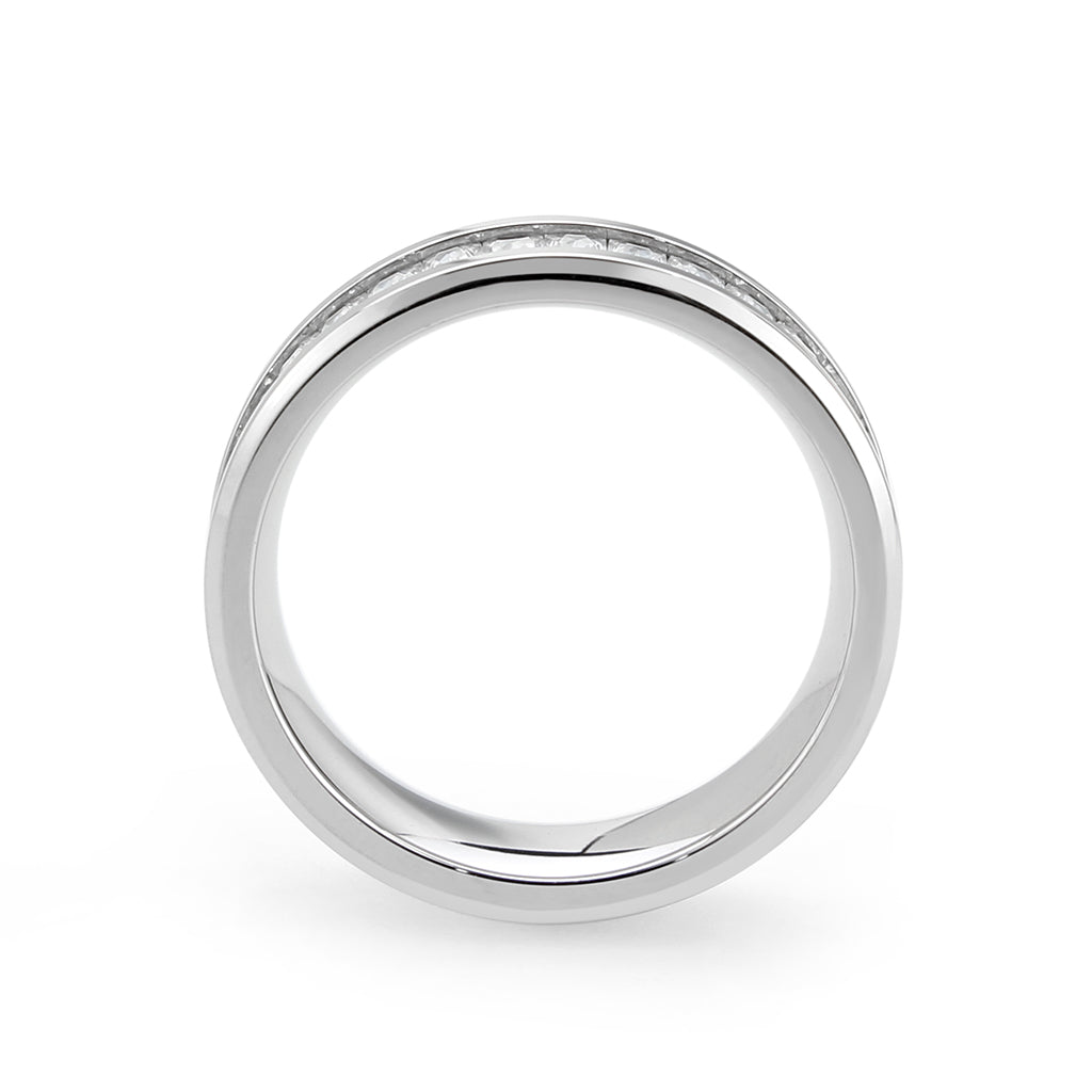 High polished (no plating) Stainless Steel Ring with AAA Grade CZ in Clear