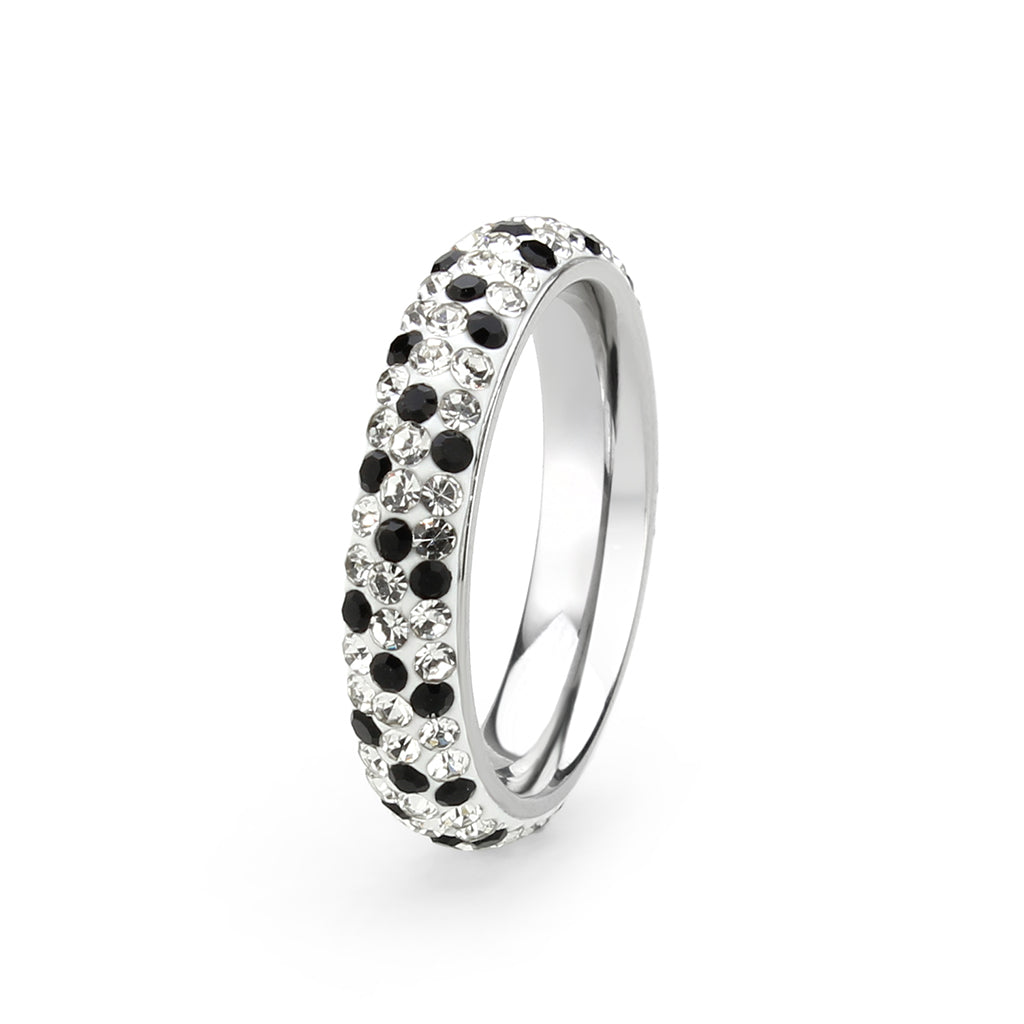 High polished (no plating) Stainless Steel Ring with Top Grade Crystal in MultiColor