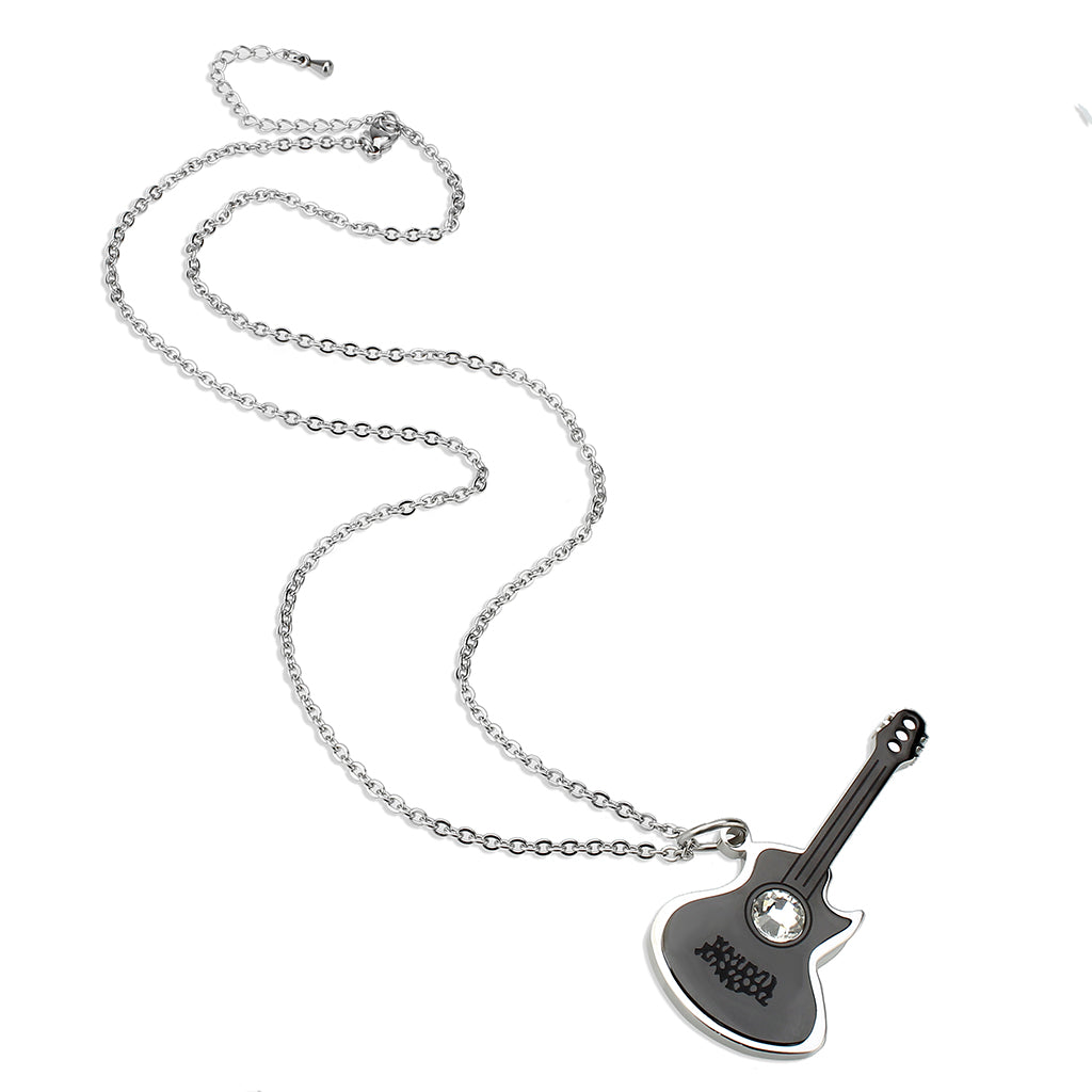 High polished (no plating) Stainless Steel Chain Pendant with Top Grade Crystal in Clear