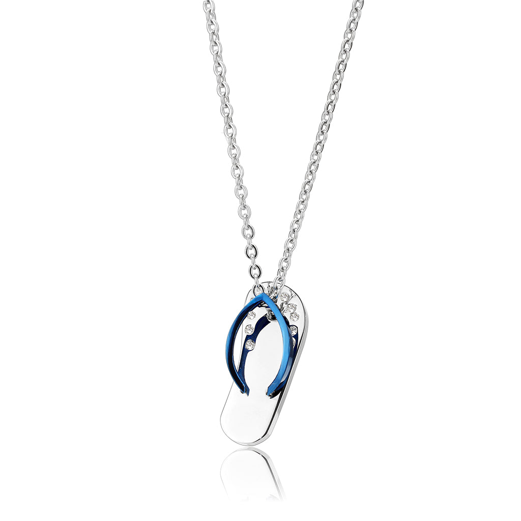 High polished (no plating) Stainless Steel Chain Pendant with Top Grade Crystal in Clear