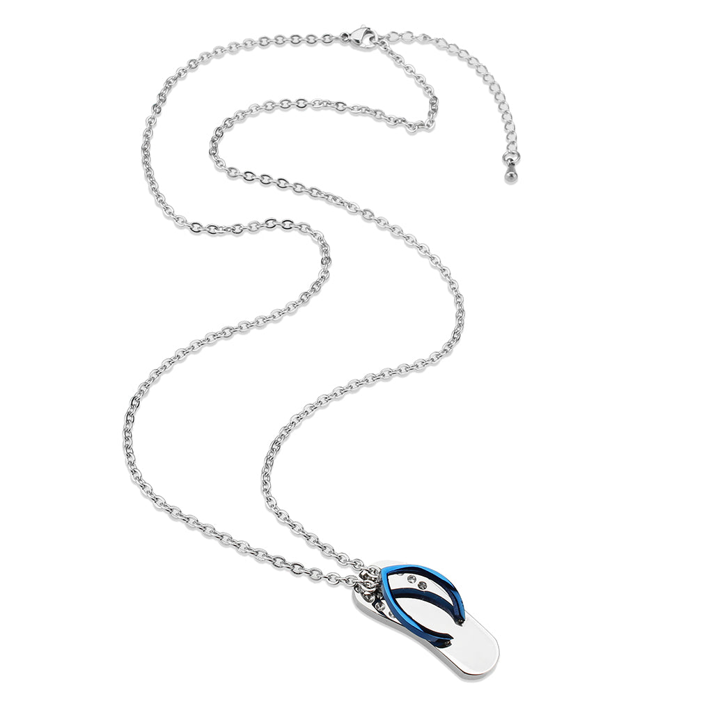 High polished (no plating) Stainless Steel Chain Pendant with Top Grade Crystal in Clear