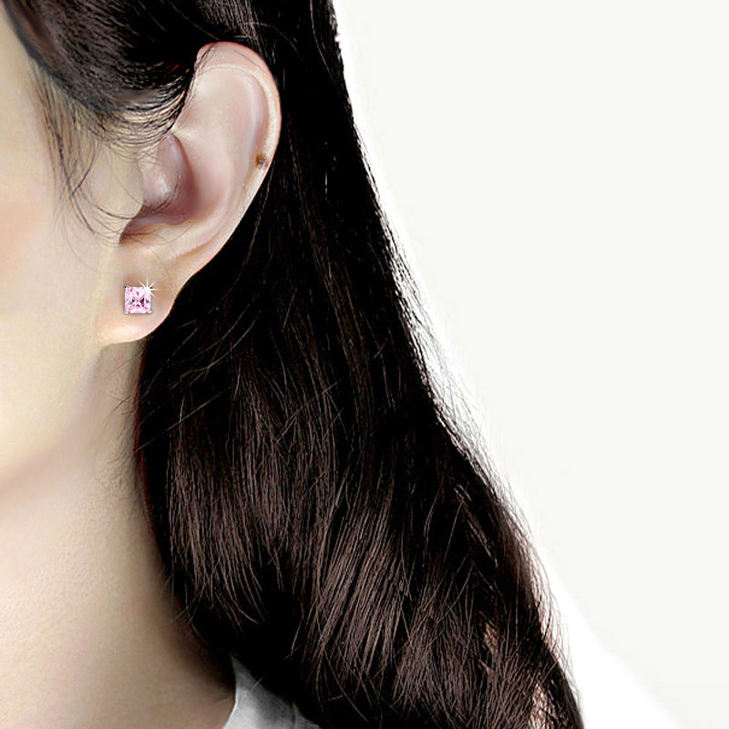 High polished (no plating) Stainless Steel Earring with AAA Grade CZ in Rose