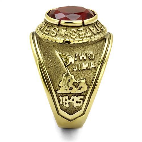 Gold-Plated Stainless Steel Marines Ring with Siam Red Glass