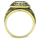 Gold-Plated Stainless Steel Veteran Ring with Jet Epoxy Inlay