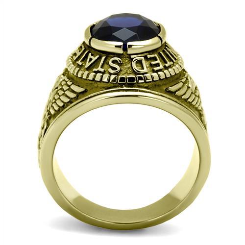 Gold-Plated Stainless Steel Navy Ring with Montana Blue Glass