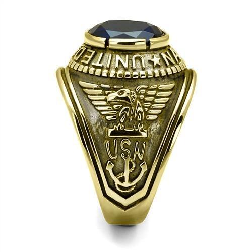Gold-Plated Stainless Steel Navy Ring with Montana Blue Glass