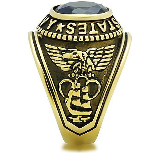 Gold-Plated Stainless Steel Navy Ring with Montana Blue Glass