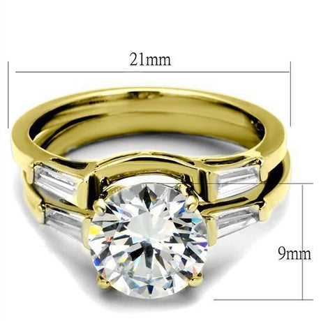 IP Gold(Ion Plating) Stainless Steel Ring with AAA Grade CZ  in Clear