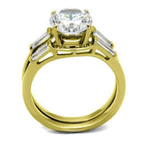 IP Gold(Ion Plating) Stainless Steel Ring with AAA Grade CZ  in Clear