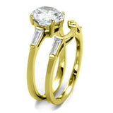IP Gold(Ion Plating) Stainless Steel Ring with AAA Grade CZ  in Clear