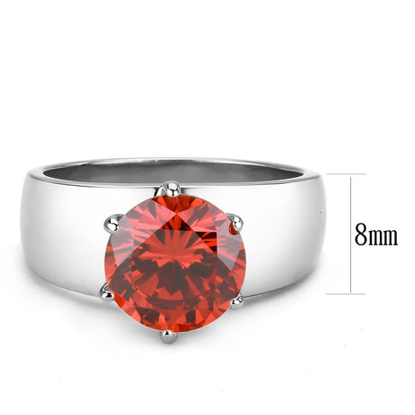 High polished (no plating) Stainless Steel Ring with AAA Grade CZ  in Garnet