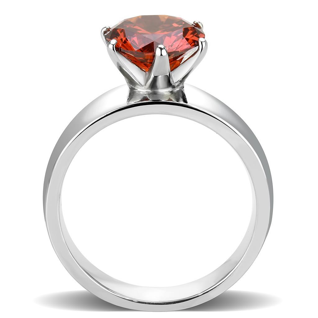 High polished (no plating) Stainless Steel Ring with AAA Grade CZ  in Garnet