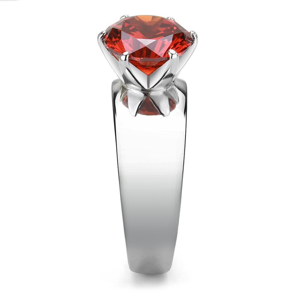 High polished (no plating) Stainless Steel Ring with AAA Grade CZ  in Garnet