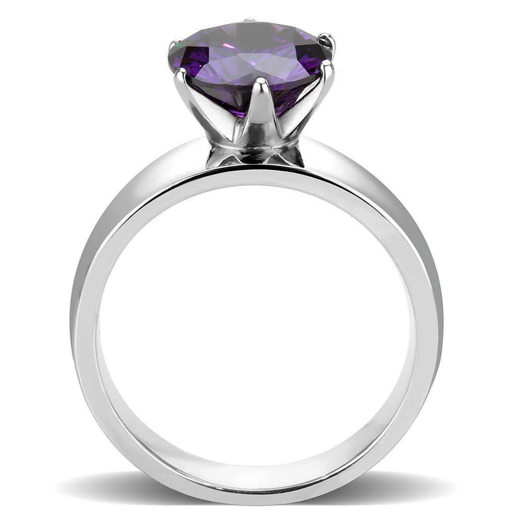 High polished (no plating) Stainless Steel Ring with AAA Grade CZ  in Amethyst