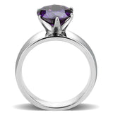 High polished (no plating) Stainless Steel Ring with AAA Grade CZ  in Amethyst
